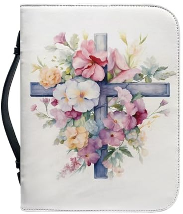 Flashideas Bibelhülle mit Jesus-Kreuz, wasserdicht, Leder, Buchhülle, Bibelstudium, Organizer, Tragetasche, Bibel-Tragetasche mit Griffen, Geschenk für Damen und Herren, Größe M