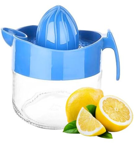Grapefuit, spremiagrumi in vetro, arancione, spremiagrumi manuale, estrattore, manuale con manico e beccuccio, senza BPA e senza piombo, in vetro trasparente pesante, 286,3 g (blu)