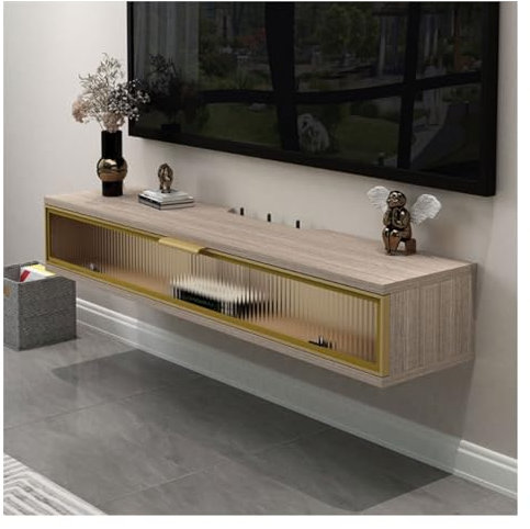 TV-Schrank Schwebendes TV-Ständer-Regal mit Tür, wandmontierte Aufbewahrungsbox for TV-WiFi-Router-Steckdose, Medienkonsole, Unterhaltungszentrum unter dem TV, schwimmendes Schrank-Aufbewahrungsregal
