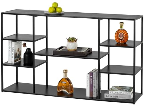 HDANI 140cm Langer Sofa-Konsolentisch,Schmaler moderner Eingangstisch hinter der Couch mit Ablageflächen,4-stufiges Bücherregal für Wohnzimmer,Schlafzimmer,Flur (Schwarz, 140 x 30x 80 cm)