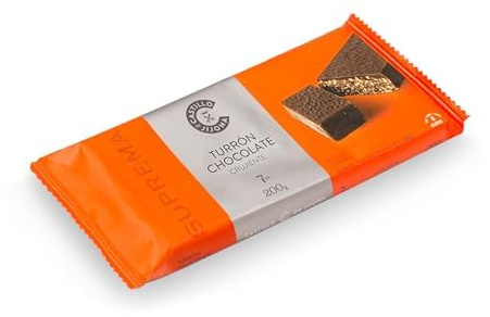 Castillo de Jijona - Turrón Chocolate Crujiente 200gr - Turrón Tradicional - Suave y Crujiente - Sin Gluten - Calidad Suprema - Receta Artesanal - Fabricado en España (Jijona)