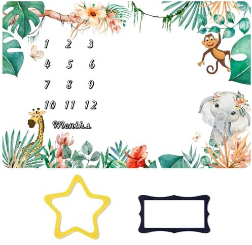 Tokaneit Coperta Mesi Neonato Coperta Milestone, Copertas Milestone per Bambini, Regalo Personalizzato Per Neomamme, Traccia La Crescita E L’età, 150 x 100 cm