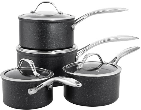 ProCook Professional Granite Saucepan Set with Heat Resistant Handles Non Stick Induction & Oven Safe Cooking Pots - 4 Piece, 14/16/18/20 cm