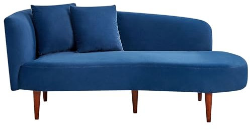 Beliani Chaiselongue Samtstoff blau mit Kissen Lehne linksseitig modern Chaumont