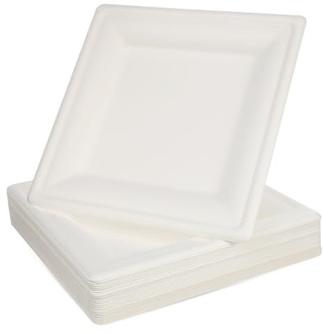 HEMOTON 50piezas Bandejas De Comida Cuadradas Para Fiestas y Reuniones Platos Blancos y Duraderos