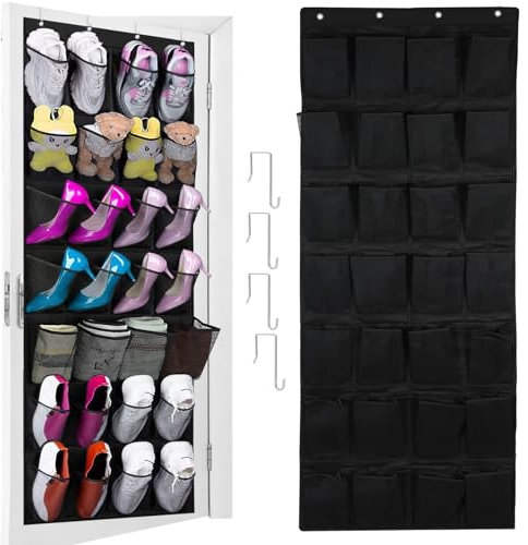 qimeyu Schuh Organizer Hängend, 28 Taschen-schwarz, Organizer über der Tür für Schuhe, Multifunktionale Schuhregal Tür für Schlafzimmer Badezimmer