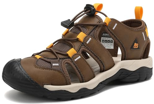 AX BOXING Sandales Homme Cuir Sandales Randonnée été Extérieur Marche Trekking Chaussures de Plage Sport Taille 41-45 EU(Marron_B,43 EU)