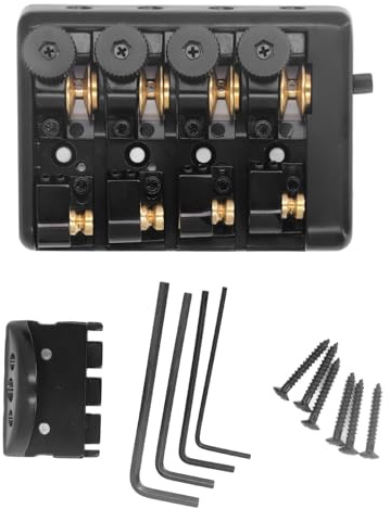 4 Saiten Headless Electric Bass Bridge Zinklegierung Messing Brücke Ersatz mit Saitenschloss (Schwarz)