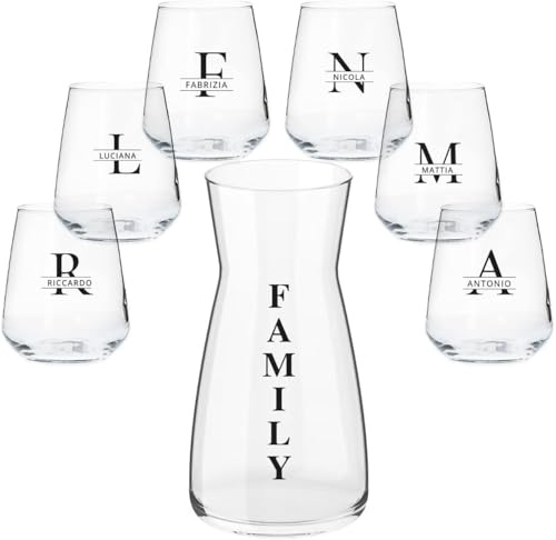 Family Set di 6 Bicchieri da Acqua con Caraffa in Vetro con Stampe Personalizzate Con nomi Acqua Vino Birra Tutte le Bevande Idea Regalo Casa Cena Pranzo Feste Famiglia Natale Compleanno Decorazioni2