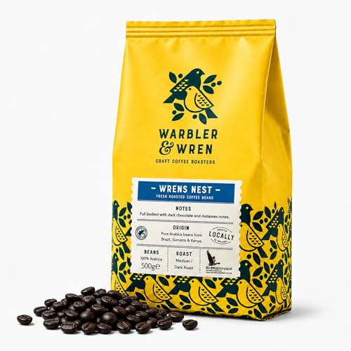 Warbler & Wren Wrens Nest Coffee Beans – 100% Arabica, Award-Winning Coffee Blend from Brazil, Sumatra & Kenya – Full-Bodied with Cocoa & Raspberry Notes – 500g Bag - Roasted Locally In Ireland | Award-winning Arabica coffee beans from Brazil, Sumatra and Kenya with full-bodied cocoa and raspberry notes