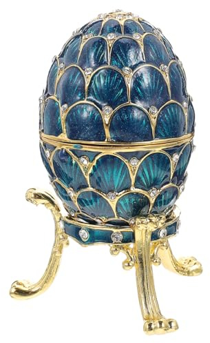 BESPORTBLE Vintage Egg Trinket Box Enameled Jewelry Organizer Rhinestone Ring Case Elegant Dresser Decor Premium Decorative Storage for Necklaces Earrings