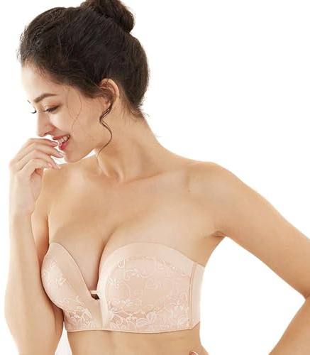 XFSRG Reggiseno Senza Spalline Donna Ragazze Reggiseno a Fascia Bandeau Push Up Bralette Senza Ferretto Invisibile Bra con Rimovibile Spalline(Nudo Pallido S)