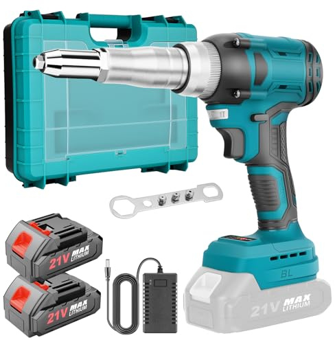 SINGTIP Rivettatrice a Batteria Compatibile con Batterie Makita 18V con 2 Batterie, Rivettatrice Elettrica da 20,000 N, Rivetti Senza Fili per Rivetti in Alluminio da 2,4-4,8 mm