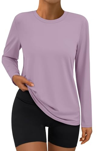 Suncife Magliette da Donna per Allenamento a Maniche Lunghe, Camicie da Palestra Estive, Atletiche, per Yoga, T-Shirt a Vestibilità Larga, Viola, L
