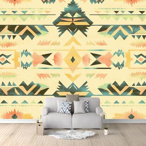Générique 3D Papier Peint intissé rayures tribales vintage aquarelle 400 x 280 CM, Papier Peint Panoramique Toison Tapisserie Photo Mural Affiche Pour Salon Chambre D'Enfant Murale - jaune