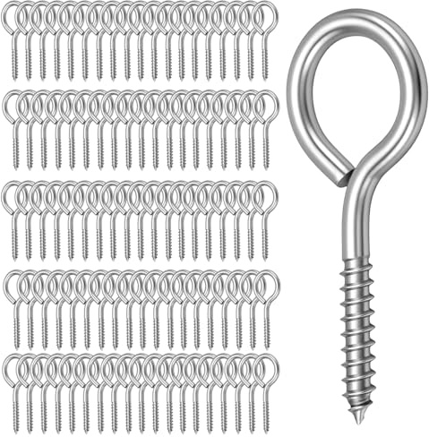 SOUJAP Lot de 100 vis à œillets M4, 50 x 21 mm en acier inoxydable, vis auto-taraudeuses à œillets pour bois, hamacs, fils de fixation