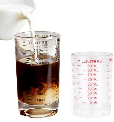 Messbecher Shotglas, 2 Stück Messbecher Shotglas mit Skala, 90ml und 120ml Glas Cocktail Messkanne, Espresso Schnapsgläser, SchnapsgläSer, für Küche, Bar, Party, Cocktail, Tequila, Wodka, Kaffee