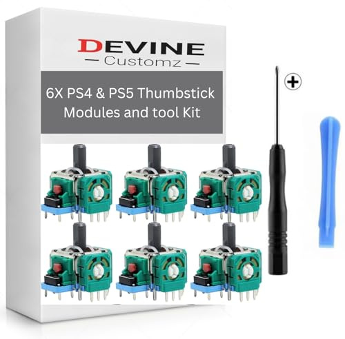 DevineStudio® 6 x PS4 & PS5 Standard Controller Precision Thumbstick Module Joystick And Tool Kit Set Replacement PlayStation Joystick Rocker Sensor