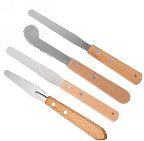 WEKAMOS 4 piezas Herramientas para Paleta con Mango de Madera y Cuchillas de Acero Inoxidable para Corte y Modelado Arcilla