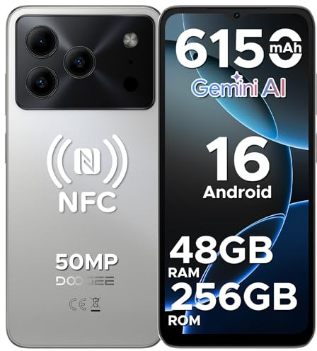 DOOGEE Note 56 Plus Android 16 Smartphone, 48GB+256GB/TF 2TB Telefono Cellulare, 50MP+8MP, 6150mAh Cellulari, 6.56 90Hz Octa-Core Telefoni, Fingerprint/Face ID/4G Dual SIM/Widevine L1/NFC - Argento