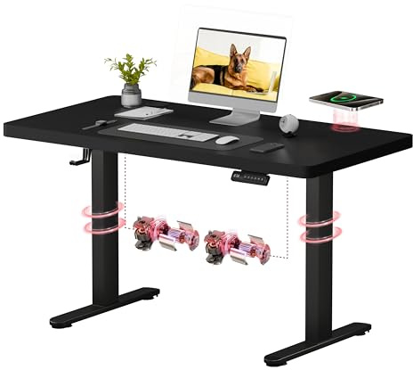 SANODESK Höhenverstellbarer Schreibtisch mit kabelloser Ladefunktion & Dualmotor, kompakt 110x54 cm Stabiler Elektrischer Steh-Sitz Schreibtisch (Schwarz)