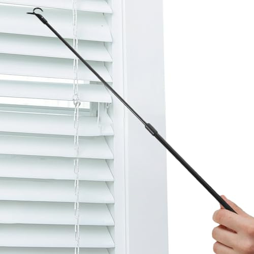 Blinds Draw Rod - Telescopic Cordless Window Shade Opener Stick | Adjustable Aluminum Alloy Pole with Hook for Curtains, Roller Shades & Vertical Blind Systems