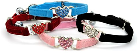 CLISPEED Katzenhalsband Verstellbar mit Strass-verzierung und Glöckchen für Katzen und Kätzchen Herz-Design Haustierhalsband für Täglichen Gebrauch Rosa