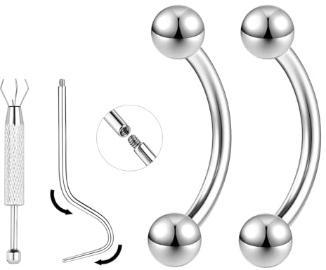 ZS 1 paire de piercings droits incurvés en titane de 16 g/18 g – Petit piercing pour sourcil, langue, lèvre, téton, oreille, pour homme et femme, 6 mm/8 mm/10 mm/12 mm, 16g, Length:8mm, Titane