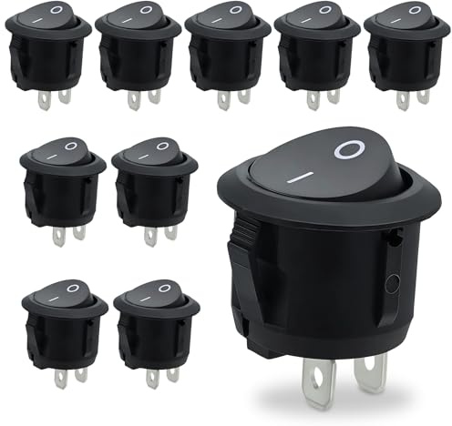 Dupoem Lot de 10 Interrupteurs 12V, Mini Interrupteurs à Bascule Ronds Noirs, 10A/125V/6A/250V, Bouton à Bascule à 2 Broches, Adaptés aux Applications Automobiles, Marines et aux Appareils Ménagers