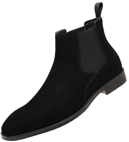 ANUFER Uomo Vacchetta Pelle in Camoscio Scarpe Chelsea Punta Quadrata Slip On Vestito Stivaletti alla Caviglia Nero SN0711231 EU41