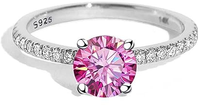 Diamantring, Moissanitförlovningsringar for kvinnor 1ct D-färg VVS1 diamantringar(Roze,7)