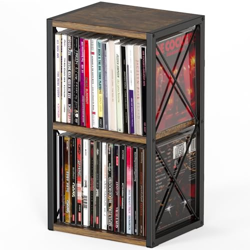 Alyoen 2 Tier CD Holder Organizer, Wooden CD Storage Rack Holds up to 30 Cds, CD Case Holder for Display, Premium CD Display Shelf for Home Office, Ideal for Music Enthusiasts