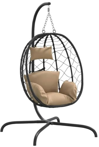 Genérico Sillón Colgante con Forma de Huevo con cojín de ratán sintético y Acero Color Topo,Casa y jardín,Jardín,Artículos de Exterior,Balancines de jardín,Gris Topo,21.35 kg,360047