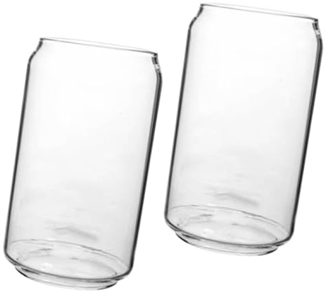 INOOMP Vasos de Cristal Resistentes al Calor 400 Ml 2 Piezas Diseño Lata Transparente para Cerveza y Bebidas Frías, Vaso de Bar para Hogar y Fiestas
