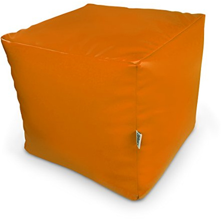 Natalia Spzoo Sitzwürfel aus Kunstleder 33×33×33 cm – Leichter Sitzhocker/Fußhocker, Sitzwürfel für Kinder & Erwachsene, wasserabweisend, mit Reißverschluss, Füllung Styroporkügelchen (Orange)