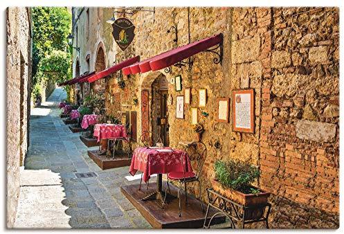ARTLAND Wanddeko Leinwand Bilder Wandbild 120x80 cm Toskana Italien Stadt Altstadt Restaurant Urlaub Sommer Mediterran T3RI