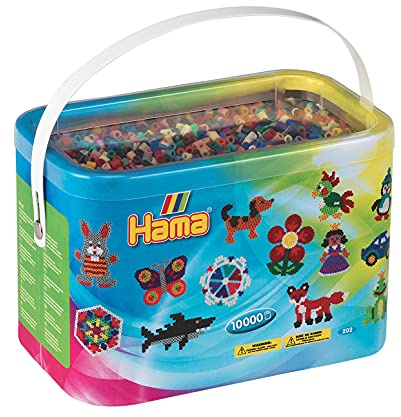 Hama Perlen 202-67 Bügelperlen im Eimer Nr. 202 mit ca. 10.000 bunten Midi Bastelperlen mit Durchmesser 5 mm in Volltonfarben Mix, Mehrfarbig, kreativer Bastelspaß für Groß und Klein