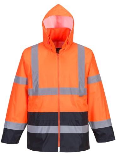 Portwest H443 Hi-vis Jacka Klassisk Kontrast Vanlig Väv Lättvikt Ventilerad | Orange/Marinblå, XL, EN ISO 20471 Klass 3, UPF 50+, 2 Fickor, Lång Ärm, Tejpade Sömmar, Djupa Förvaringsfickor, Vattentät