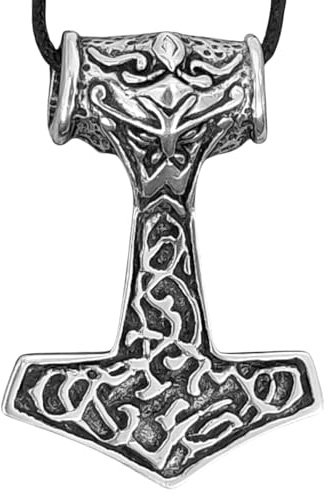 Kiss of Leather Großer Thorshammer Anhänger aus 925 Sterling Silber mit runder Königskette aus 925 Sterling Silber, 5 mm dick, 45-65 cm lang