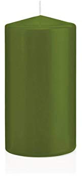INNA-Glas Candela votiva/Candela a Colonna Maeva, Verde Oliva, 15cm, Ø8cm, 69h - Made in Germany - Candela di Cera/Candela Decorativa