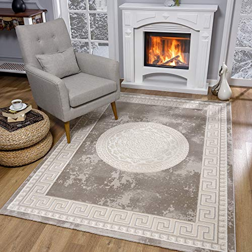 SANAT Teppiche für Wohnzimmer - Teppich Beige, Kurzflor Teppich Modern, Öko-Tex 100 Zertifiziert, Größe: 120x160 cm