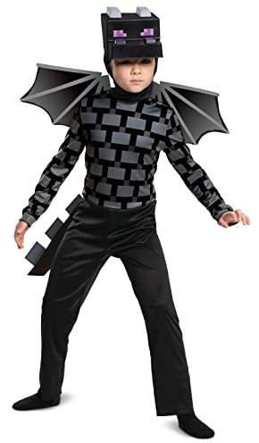 DISGUISE Official Minecraft Ender Dragon Costume Kids Black, Minecraft Fancy Dress Up Outfit for Boys Children World Book Day Week Birthday L