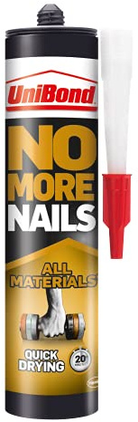 UniBond No More Nails All Materials Quick Drying Construction Adhesive, All Materials Grab Adhesive, High Strength Adhesive Bonding, No Nails Required, White, 390 g Cartridge
