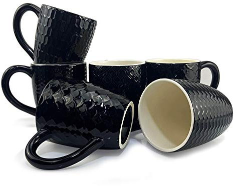 Giftgarden 12 OZ Coffee Mugs Tea Coffee Mug Cups 350 ml Ceramic Mugs, Black, 6 Pack