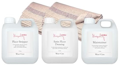 Project DIY® Amtico Floor Care Bundle - Pack of 3 - Satin Floor Dressing 1L, Floor Stripper 1L, Maintainer 1L | Vinyl Flooring Cleaner, Polish, and Protection | With 2 pack Heavy Duty FloorCloth