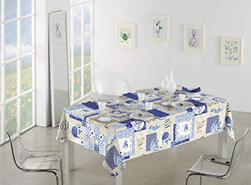 SABANALIA - Mantel de Tela Antimanchas Oxford Medidas, 140 x 140, Azul