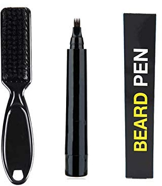 JAWSEU Kit Penna per Riempimento Barba, Barba Impermeabile Penna per Barba con Pennello, Lunga Durata Strumenti per Scolpire Barba E Modellare Le Sopracciglia