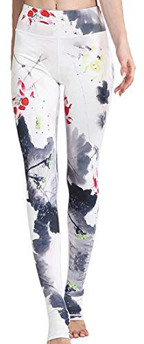 PPPPA Schnelltrocknende Sport-Stepphose für Damen bedruckte Yogahose Bedruckte Gymnastik-Sportleggings mit hoher Taille Bauchkontrolle Lauftraining Kompressionsstrumpfhose Stretch Gemustert Bedruckt