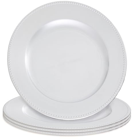 Premier Housewares Dia Silver Charger Plate with Dotted Rim – Decorative Melamine Serving Plate, 33 cm