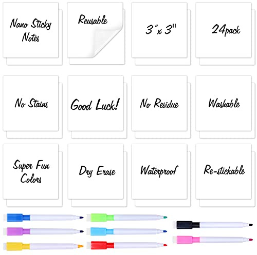 Zayvor 24 Weiß Notizzettel Aus Haftnotizen Sticky Notes Farbige Wiederverwendbare Whiteboard Aufkleber Büchern Entfernbar Beschriften,8 Abwischbarer Stift Whiteboard-Marker
